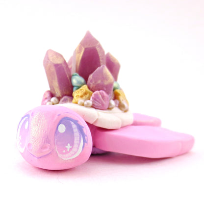 Pink and Purple Crystal Seashell Turtle Figurine - Polymer Clay Celestial Sea Animals