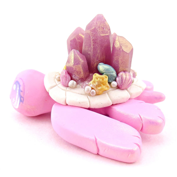Pink and Purple Crystal Seashell Turtle Figurine - Polymer Clay Celestial Sea Animals