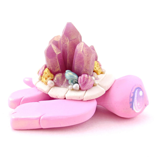 Pink and Purple Crystal Seashell Turtle Figurine - Polymer Clay Celestial Sea Animals