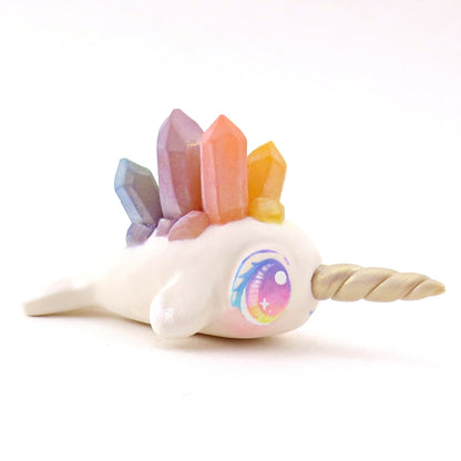 Rainbow Crystal Narwhal Figurine - Polymer Clay Celestial Sea Animals