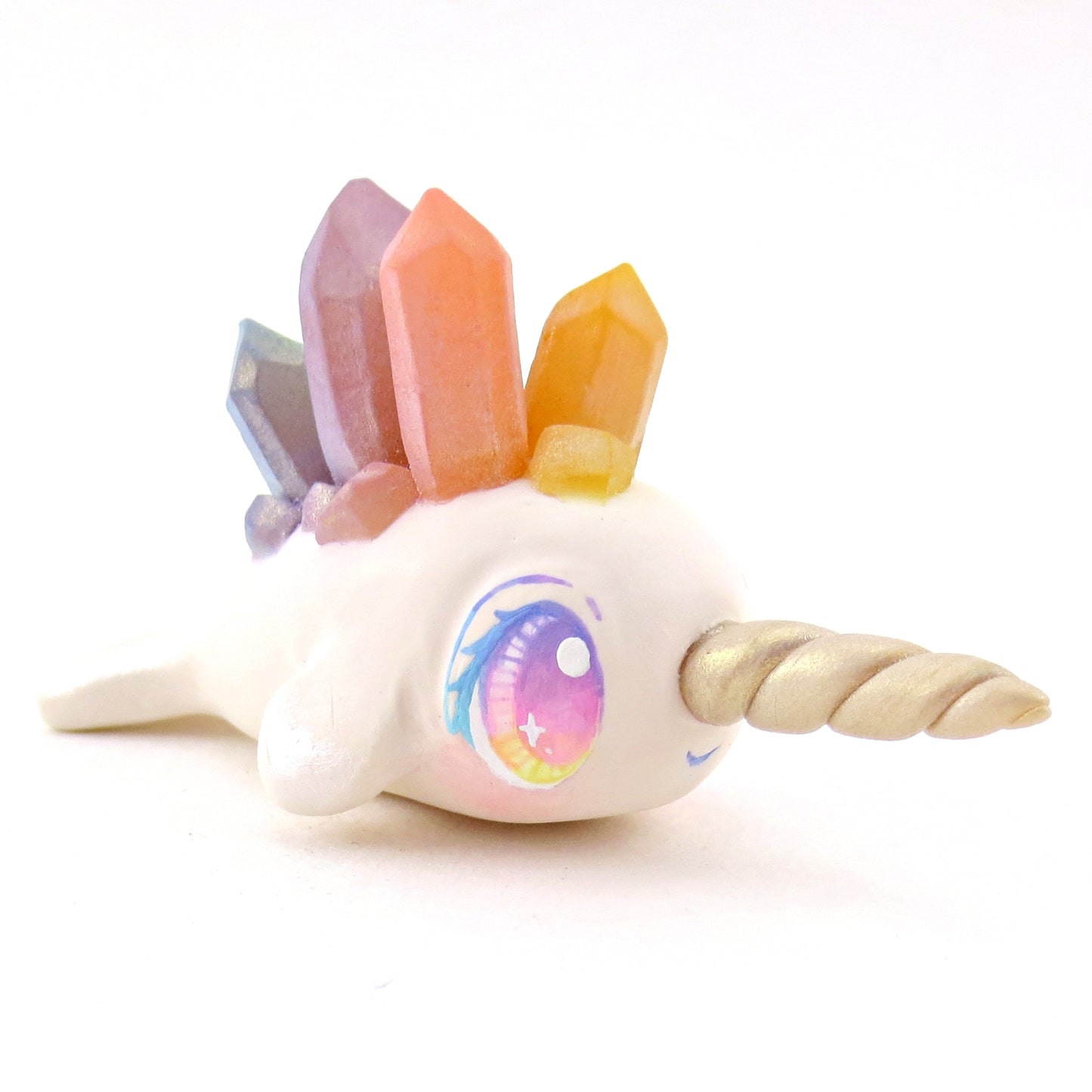 Rainbow Crystal Narwhal Figurine - Polymer Clay Celestial Sea Animals