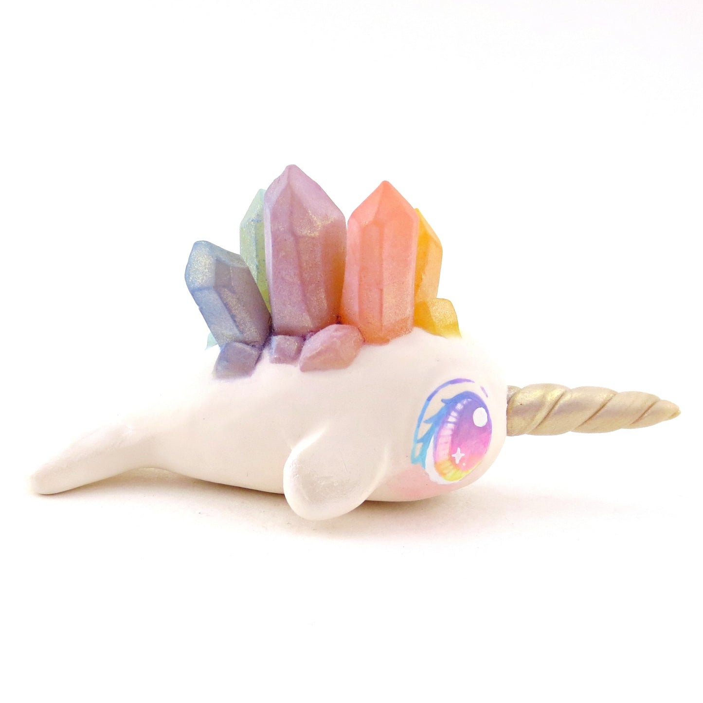 Rainbow Crystal Narwhal Figurine - Polymer Clay Celestial Sea Animals