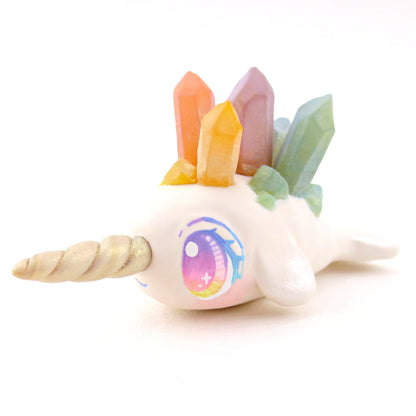 Rainbow Crystal Narwhal Figurine - Polymer Clay Celestial Sea Animals