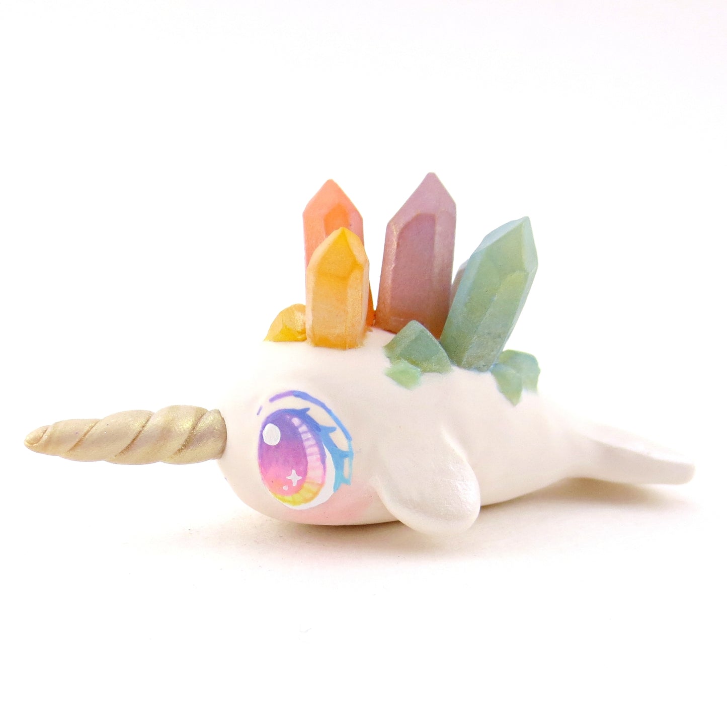 Rainbow Crystal Narwhal Figurine - Polymer Clay Celestial Sea Animals