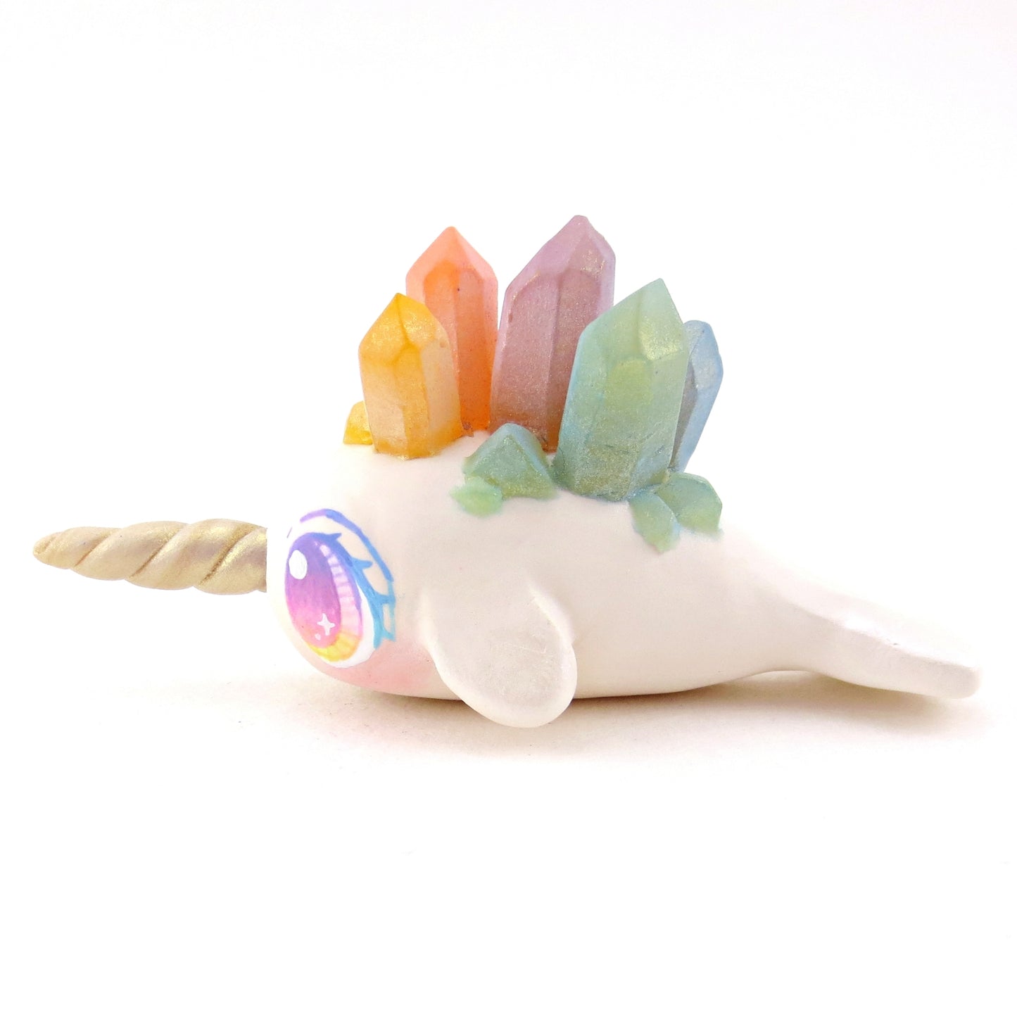 Rainbow Crystal Narwhal Figurine - Polymer Clay Celestial Sea Animals