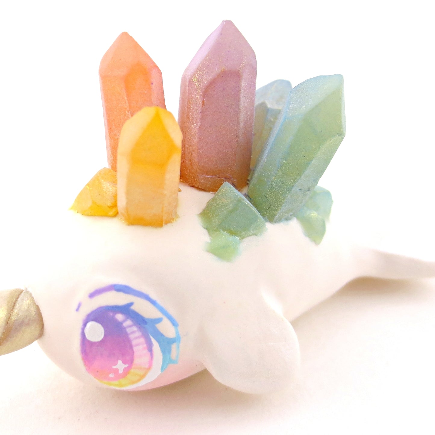 Rainbow Crystal Narwhal Figurine - Polymer Clay Celestial Sea Animals