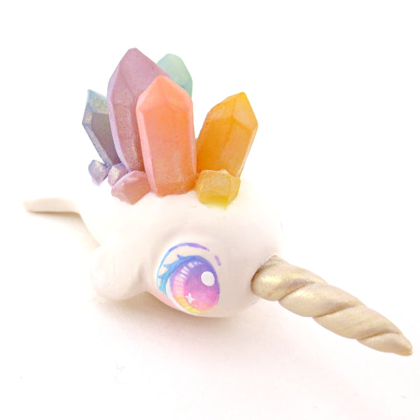 Rainbow Crystal Narwhal Figurine - Polymer Clay Celestial Sea Animals