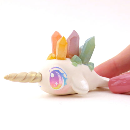 Rainbow Crystal Narwhal Figurine - Polymer Clay Celestial Sea Animals