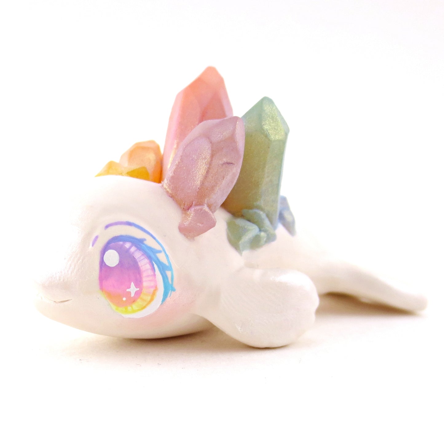 Rainbow Crystal Beluga Figurine - Polymer Clay Celestial Sea Animals