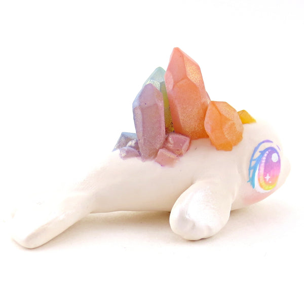 Rainbow Crystal Beluga Figurine - Polymer Clay Celestial Sea Animals