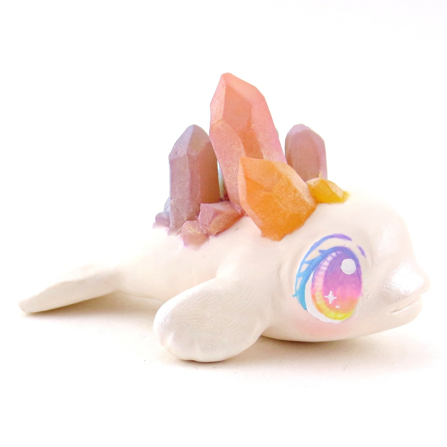 Rainbow Crystal Beluga Figurine - Polymer Clay Celestial Sea Animals