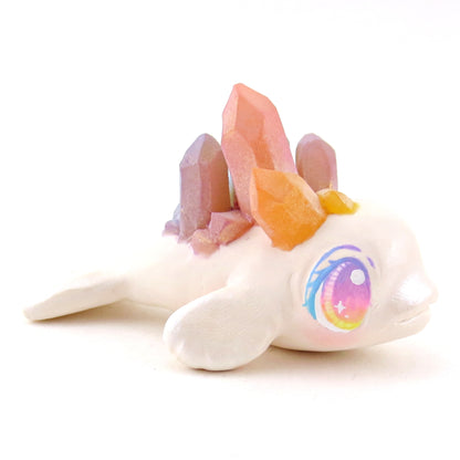 Rainbow Crystal Beluga Figurine - Polymer Clay Celestial Sea Animals