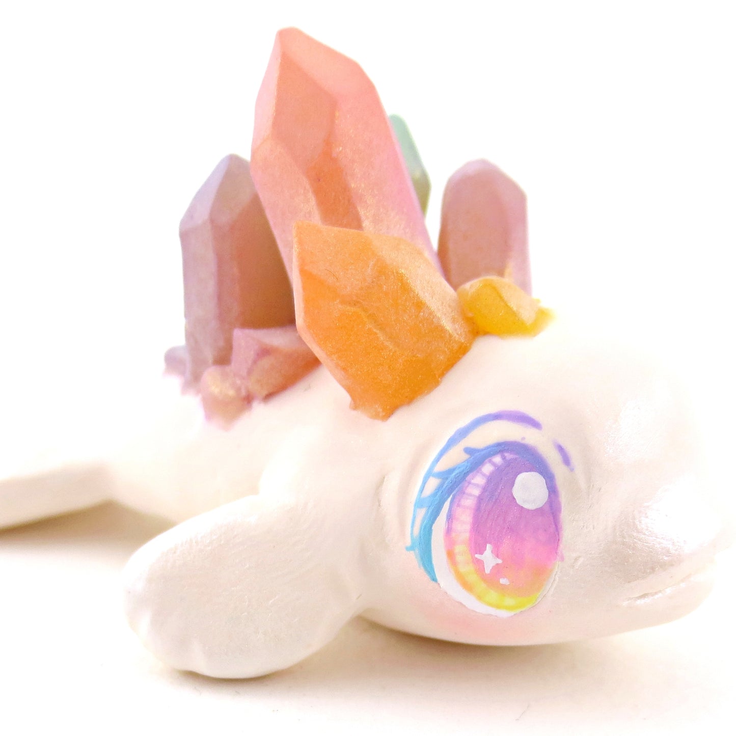 Rainbow Crystal Beluga Figurine - Polymer Clay Celestial Sea Animals