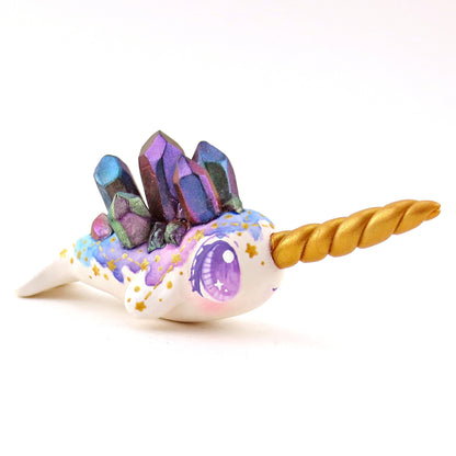 Watercolor Effect Color Shift Crystal Constellation Narwhal Figurine - Polymer Clay Celestial Sea Animals