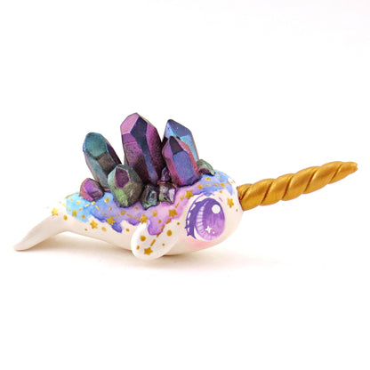 Watercolor Effect Color Shift Crystal Constellation Narwhal Figurine - Polymer Clay Celestial Sea Animals