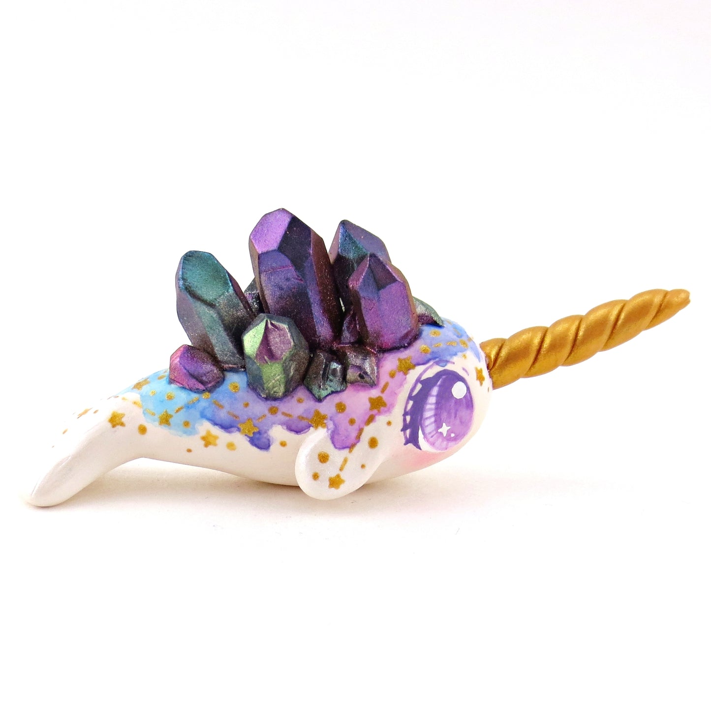 Watercolor Effect Color Shift Crystal Constellation Narwhal Figurine - Polymer Clay Celestial Sea Animals