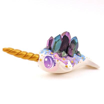 Watercolor Effect Color Shift Crystal Constellation Narwhal Figurine - Polymer Clay Celestial Sea Animals