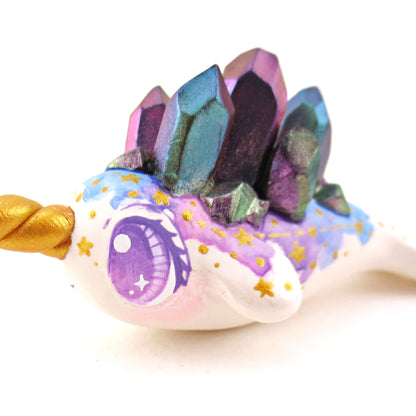 Watercolor Effect Color Shift Crystal Constellation Narwhal Figurine - Polymer Clay Celestial Sea Animals