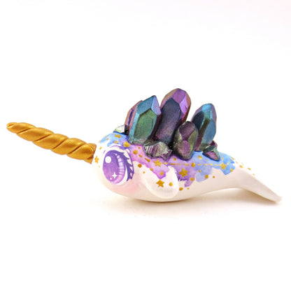 Watercolor Effect Color Shift Crystal Constellation Narwhal Figurine - Polymer Clay Celestial Sea Animals