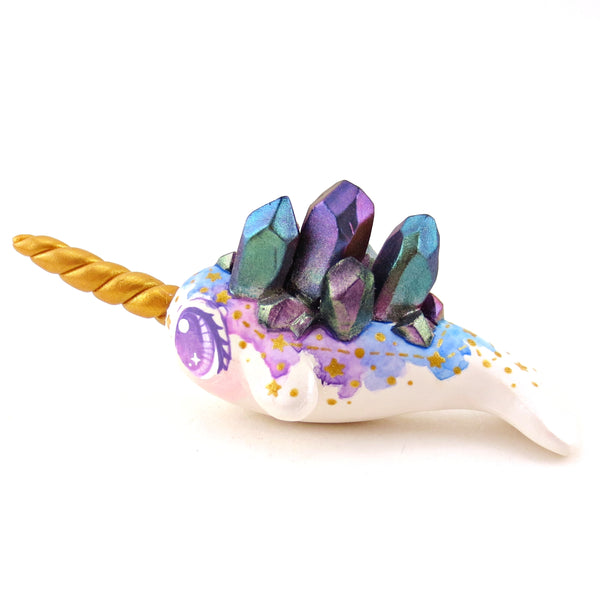 Watercolor Effect Color Shift Crystal Constellation Narwhal Figurine - Polymer Clay Celestial Sea Animals