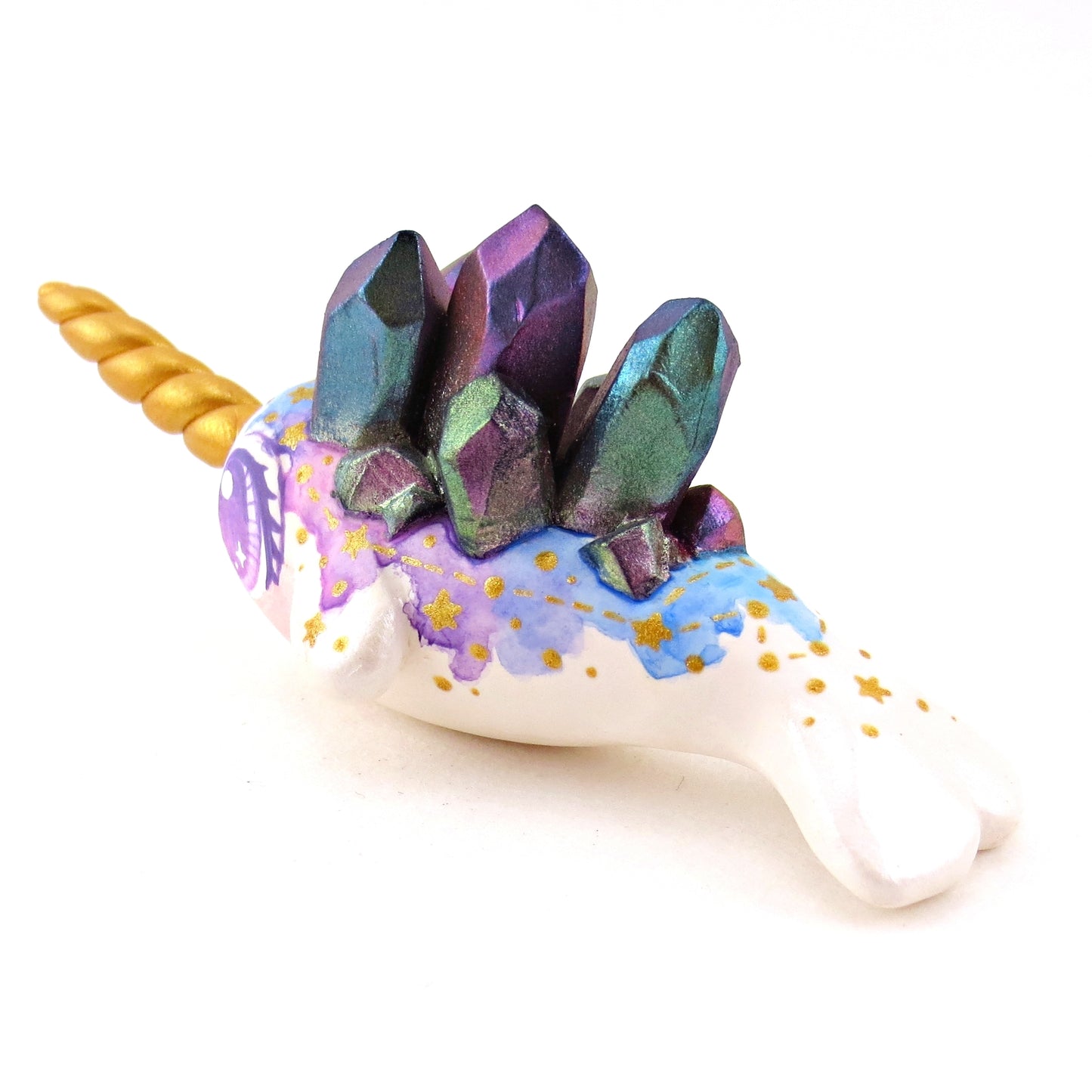 Watercolor Effect Color Shift Crystal Constellation Narwhal Figurine - Polymer Clay Celestial Sea Animals