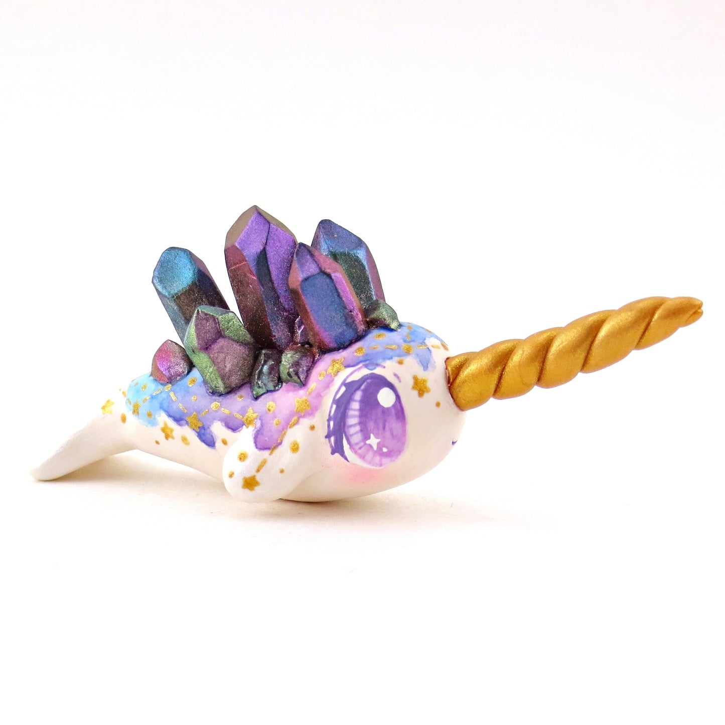 Watercolor Effect Color Shift Crystal Constellation Narwhal Figurine - Polymer Clay Celestial Sea Animals