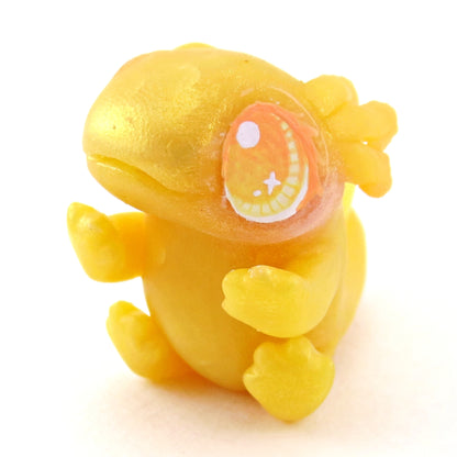 Golden Axolotl Figurine - Polymer Clay Celestial Sea Animals