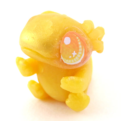 Golden Axolotl Figurine - Polymer Clay Celestial Sea Animals