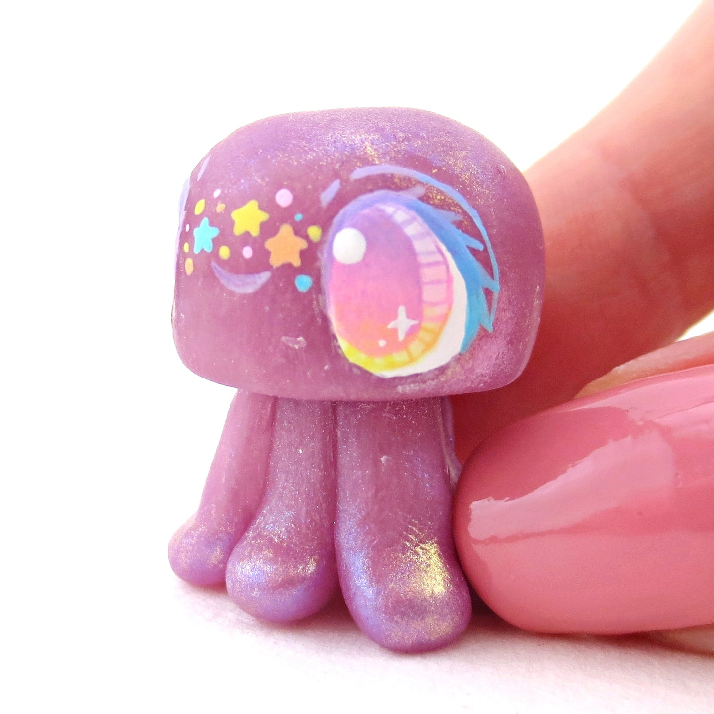 Purple Rainbow Star Freckle Jellyfish Figurine - Polymer Clay Celestial Sea Animals