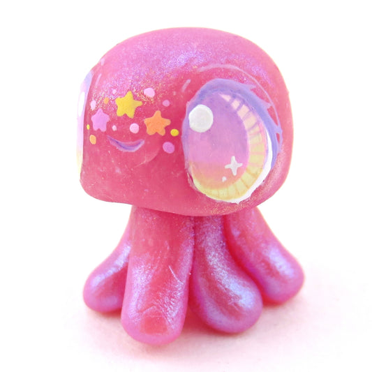 Pink Rainbow Star Freckle Jellyfish Figurine - Polymer Clay Celestial Sea Animals