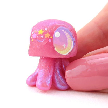 Pink Rainbow Star Freckle Jellyfish Figurine - Polymer Clay Celestial Sea Animals