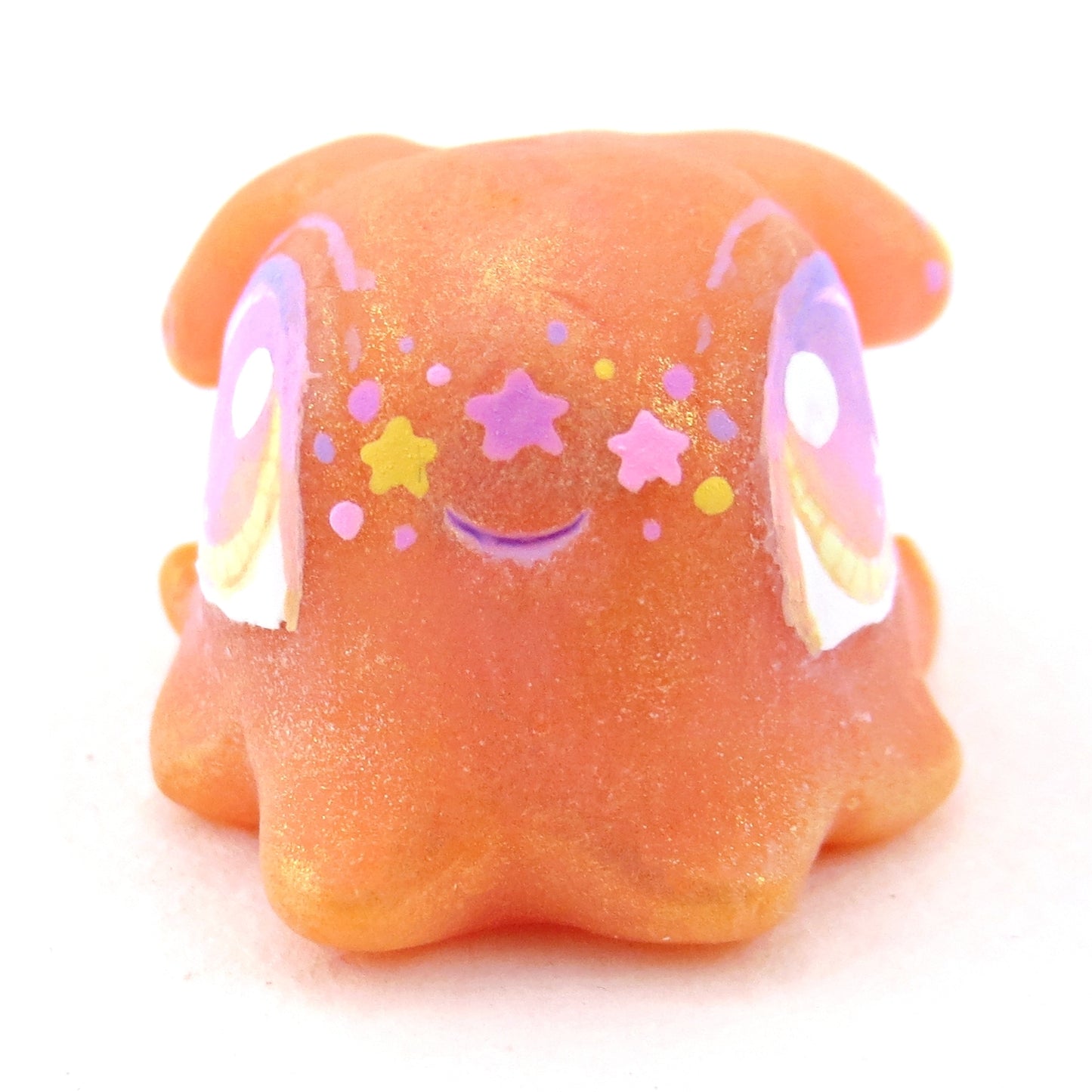 Peachy Orange Rainbow Star Freckle Dumbo Octopus Figurine - Polymer Clay Celestial Sea Animals