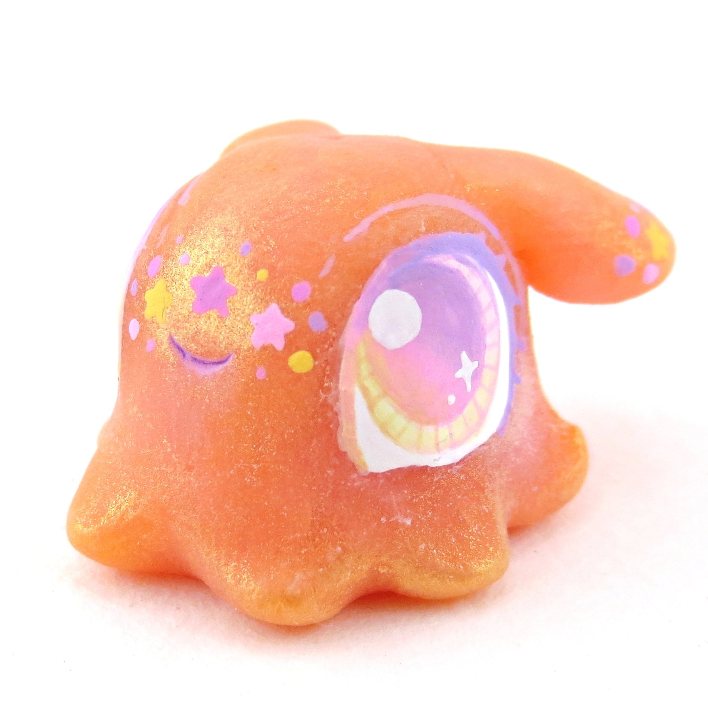 Peachy Orange Rainbow Star Freckle Dumbo Octopus Figurine - Polymer Clay Celestial Sea Animals