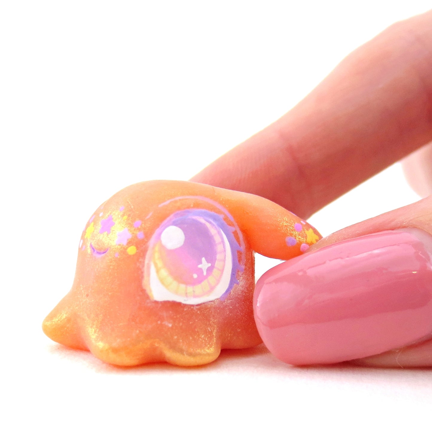 Peachy Orange Rainbow Star Freckle Dumbo Octopus Figurine - Polymer Clay Celestial Sea Animals