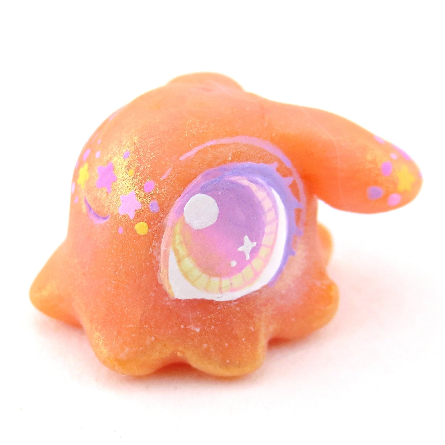 Peachy Orange Rainbow Star Freckle Dumbo Octopus Figurine - Polymer Clay Celestial Sea Animals