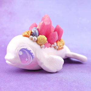 Pink Crystal Seashell Beluga Figurine - Polymer Clay Celestial Sea