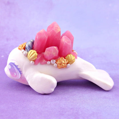 Pink Crystal Seashell Beluga Figurine - Polymer Clay Celestial Sea Animals