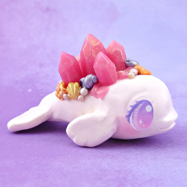Pink Crystal Seashell Beluga Figurine - Polymer Clay Celestial Sea Animals