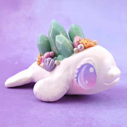 Light Blue Crystal Seashell Beluga Figurine - Polymer Clay Celestial Sea Animals