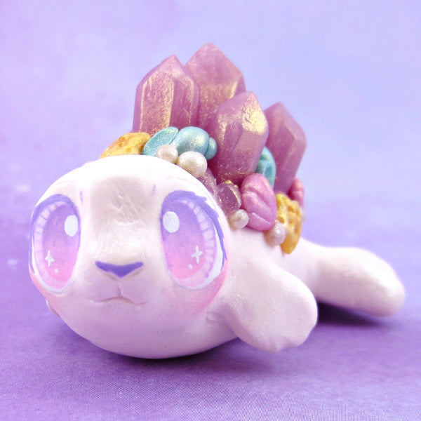 Purple Crystal Seashell Baby Seal Figurine - Polymer Clay Celestial Sea Animals