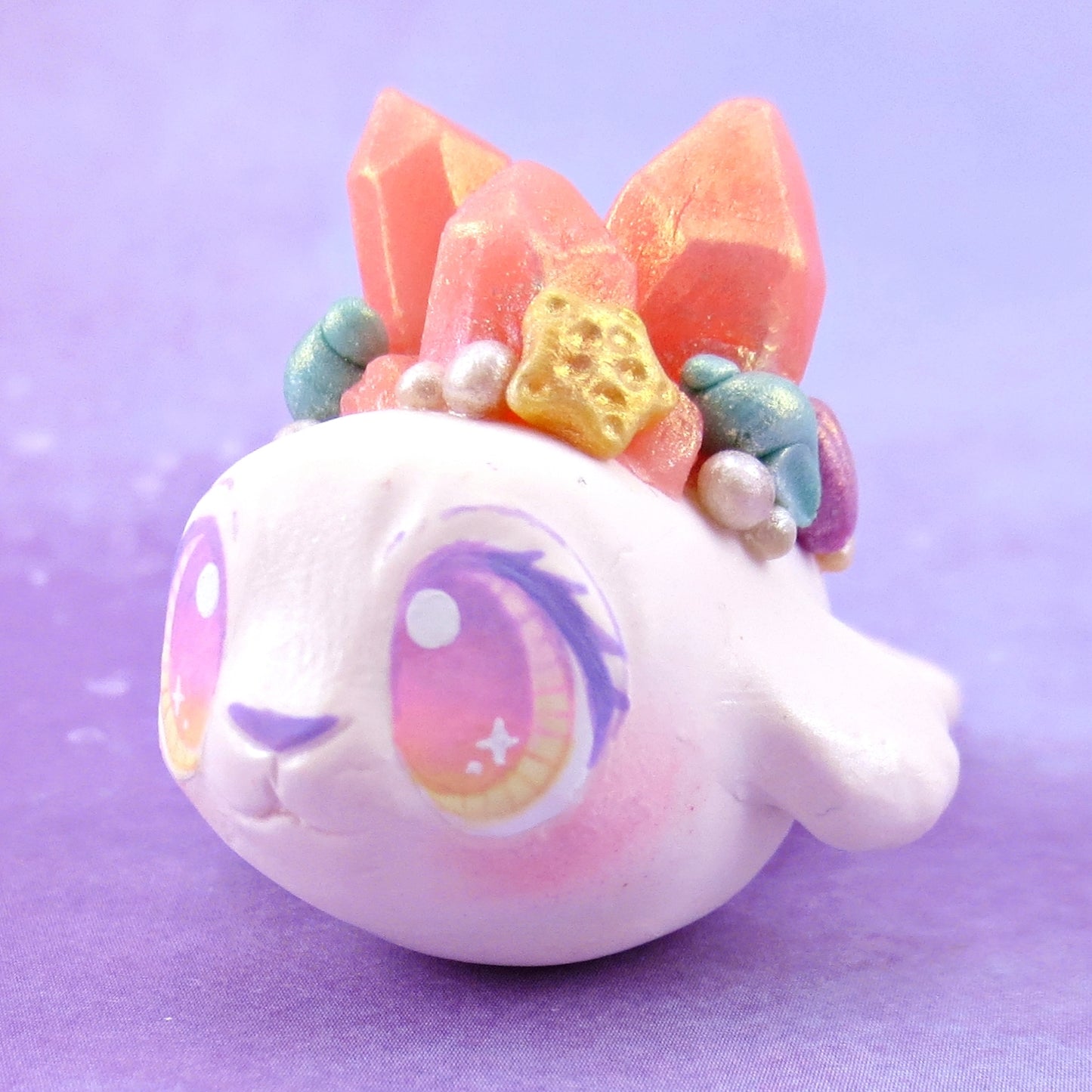 Peachy Crystal Seashell Baby Seal Figurine - Polymer Clay Celestial Sea Animals