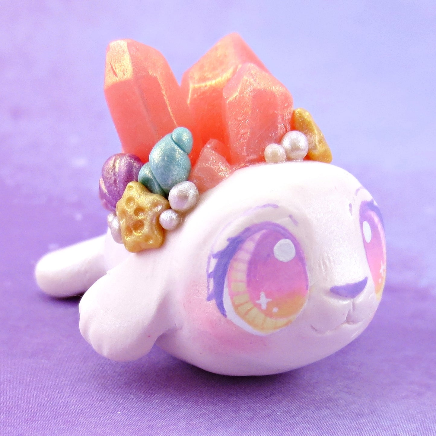 Peachy Crystal Seashell Baby Seal Figurine - Polymer Clay Celestial Sea Animals