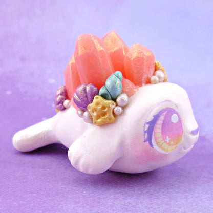 Peachy Crystal Seashell Baby Seal Figurine - Polymer Clay Celestial Sea Animals