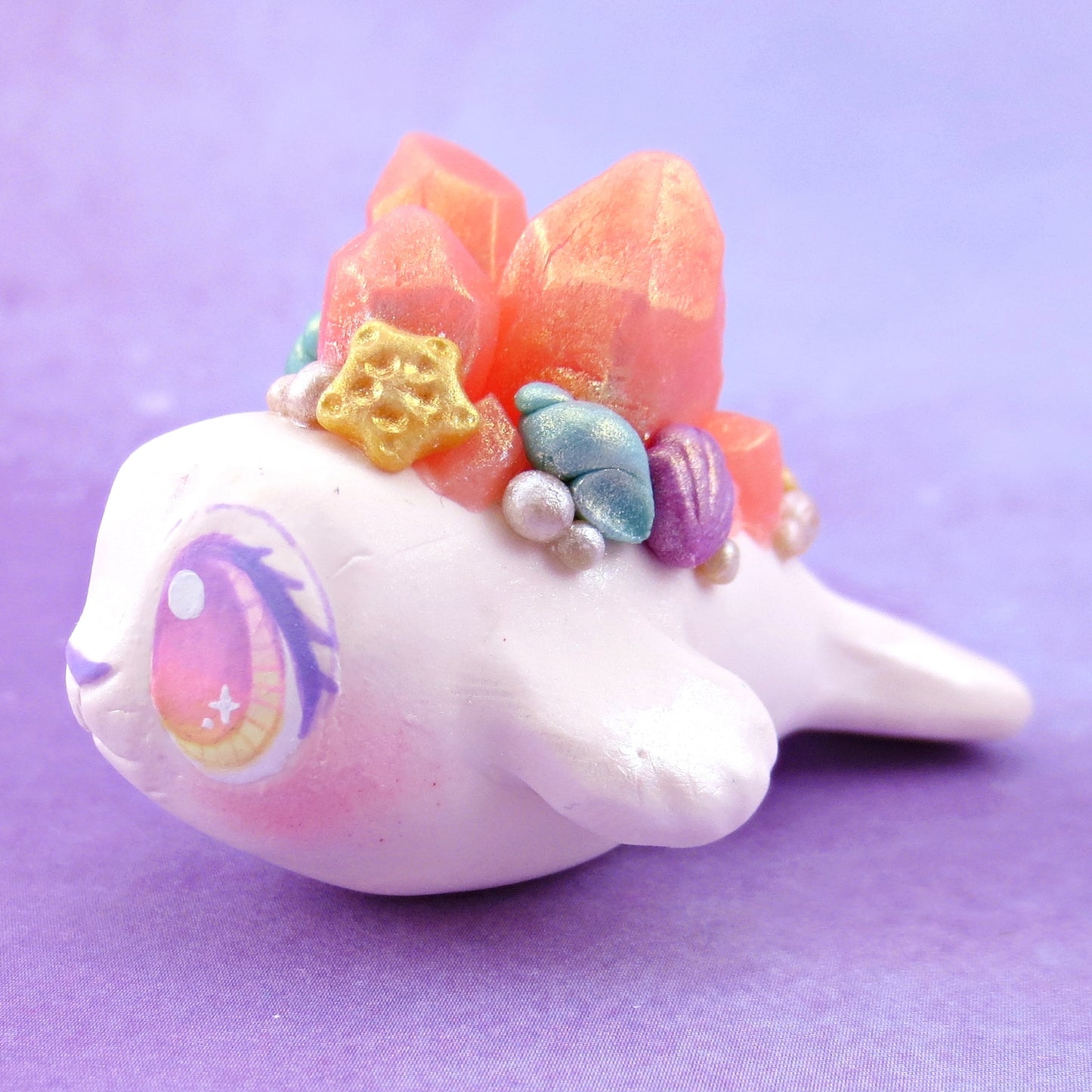 Peachy Crystal Seashell Baby Seal Figurine - Polymer Clay Celestial Sea Animals