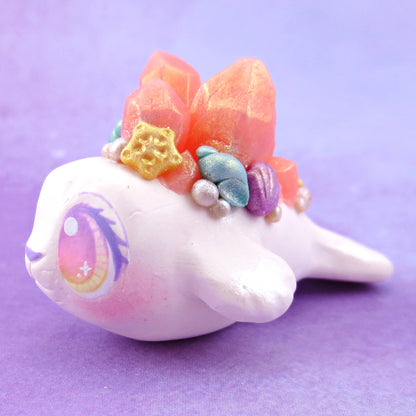 Peachy Crystal Seashell Baby Seal Figurine - Polymer Clay Celestial Sea Animals