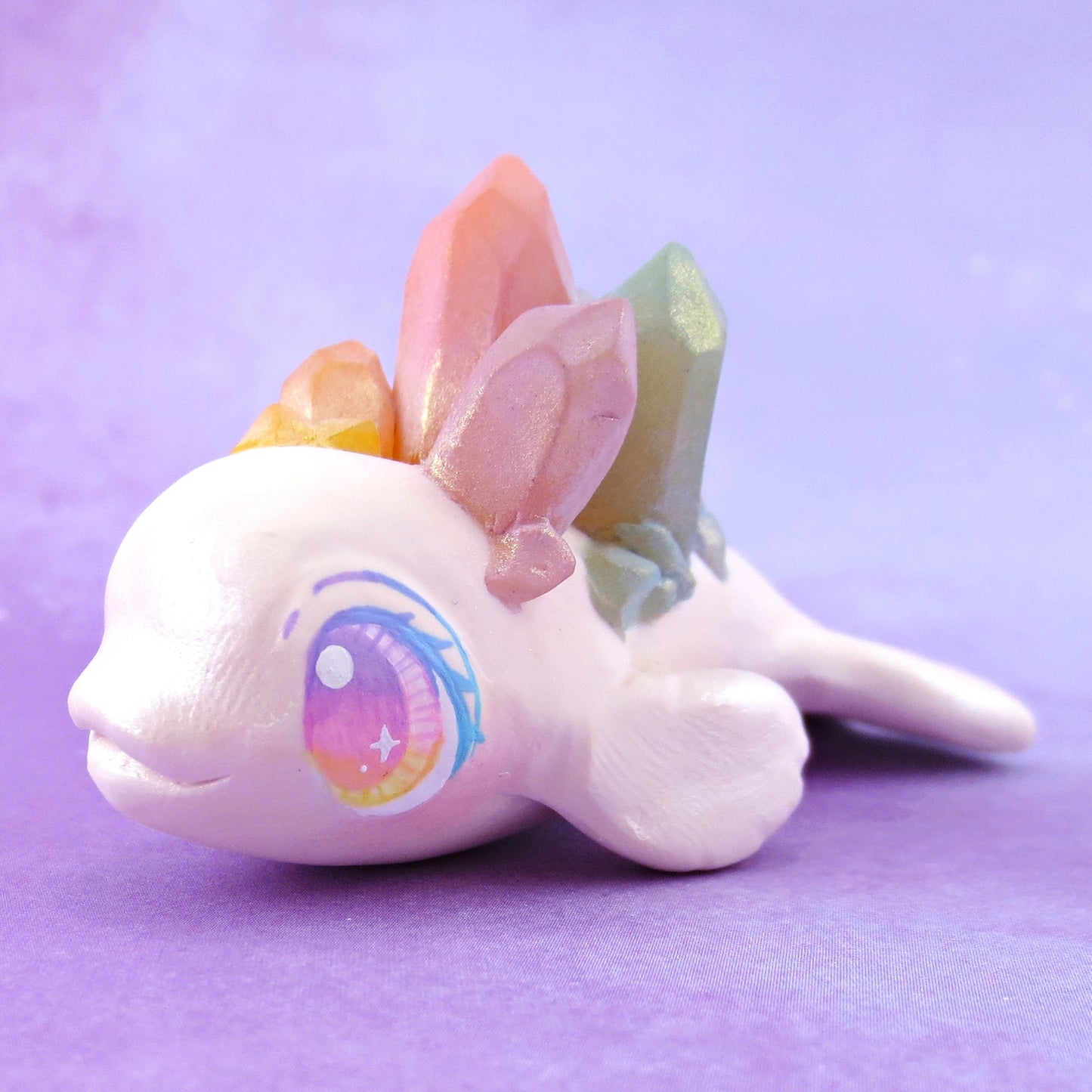 Rainbow Crystal Beluga Figurine - Polymer Clay Celestial Sea Animals