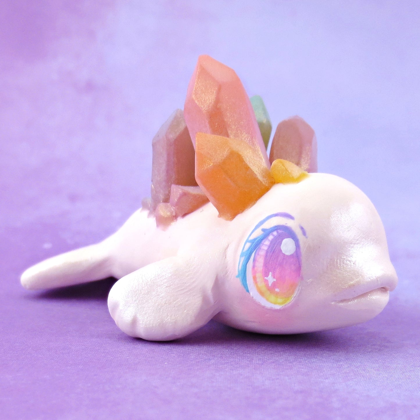 Rainbow Crystal Beluga Figurine - Polymer Clay Celestial Sea Animals