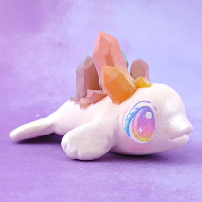 Rainbow Crystal Beluga Figurine - Polymer Clay Celestial Sea Animals