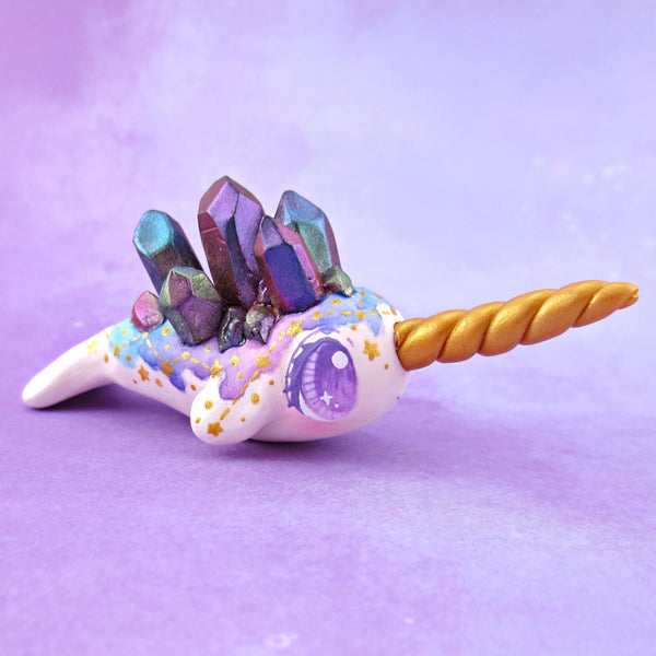 Watercolor Effect Color Shift Crystal Constellation Narwhal Figurine - Polymer Clay Celestial Sea Animals