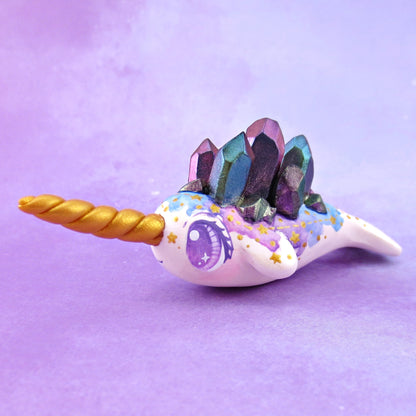 Watercolor Effect Color Shift Crystal Constellation Narwhal Figurine - Polymer Clay Celestial Sea Animals